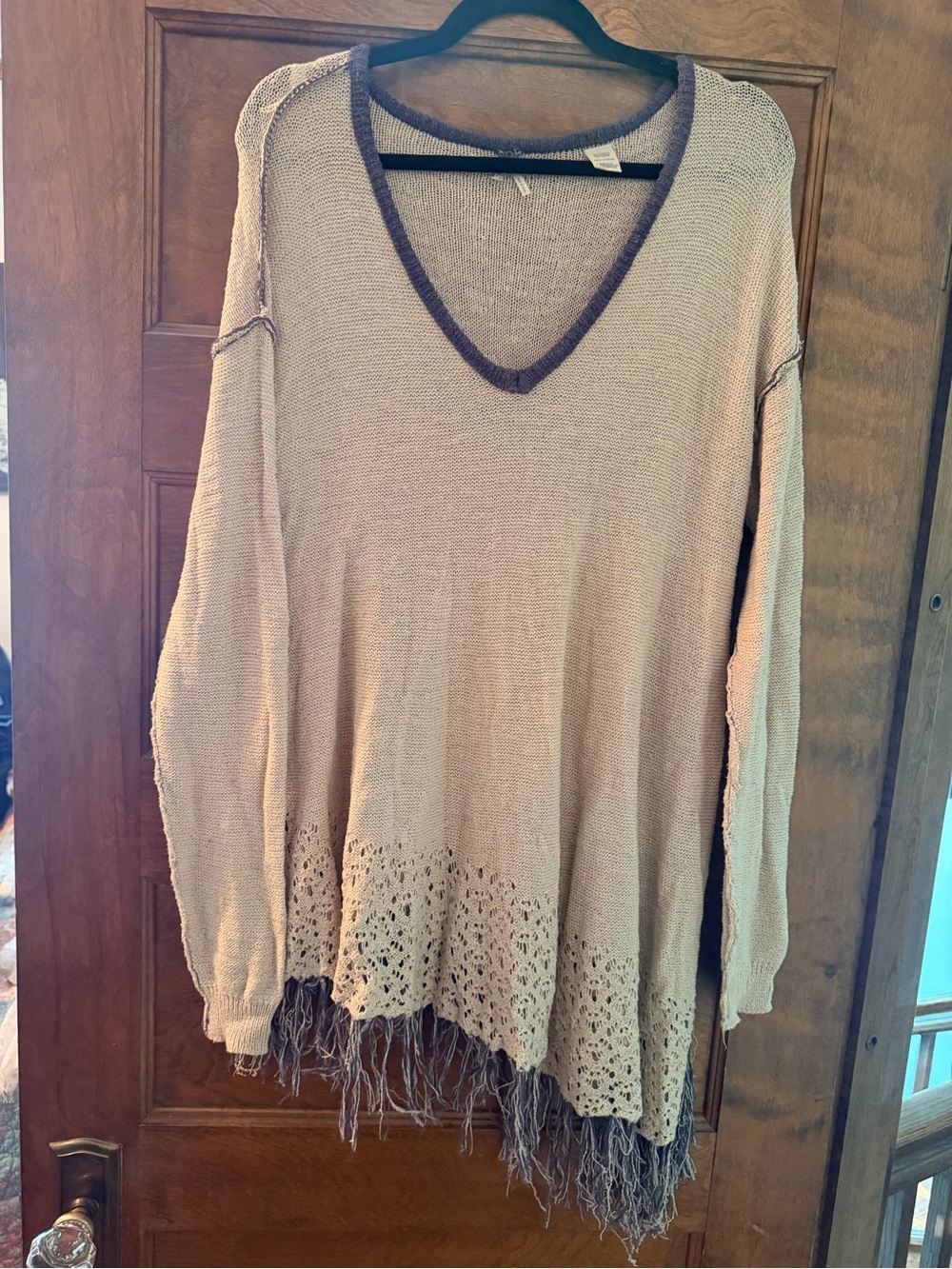 gimmicks by BKE Beige Tunic Sweater with Brown Trim